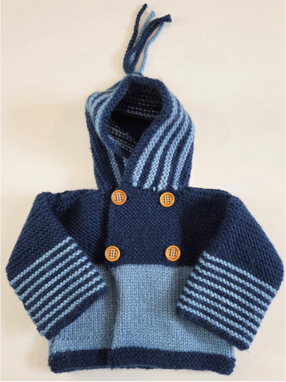 Vintage Hand‑Knit Baby Jacket, Unisex blue Vest, Wood Buttons